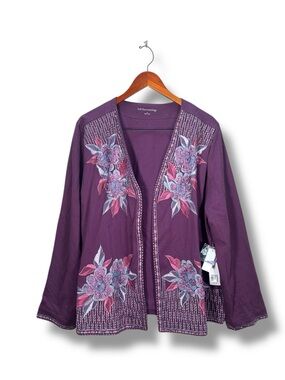 NWT Soft Surroundings Playa Embroidered Open Jacket in Dark Berry Size 1X